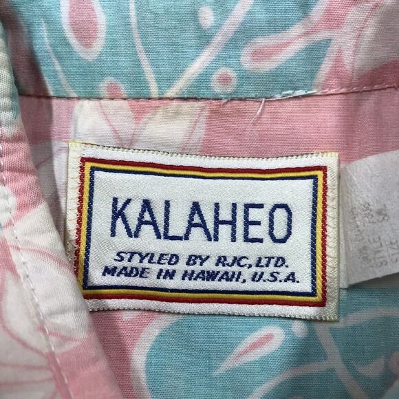 Vintage 90s KALAHEO Hawaiian Shirt Men S Pink Reverse Floral Palms Beach USA - Picture 13 of 16